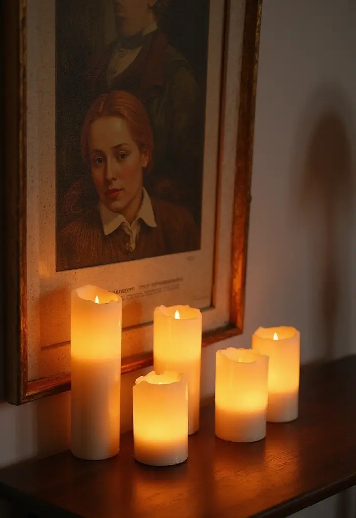 30+ Bedroom Candle Decor Ideas for Soft Romantic Lighting 50 30+ Bedroom Candle Decor Ideas for Soft Romantic Lighting - 24. Candle Displays with Artwork