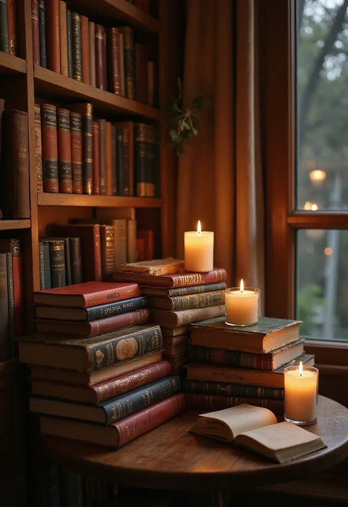 30+ Bedroom Candle Decor Ideas for Soft Romantic Lighting 62 30+ Bedroom Candle Decor Ideas for Soft Romantic Lighting - 28. Candles on Stacks of Books
