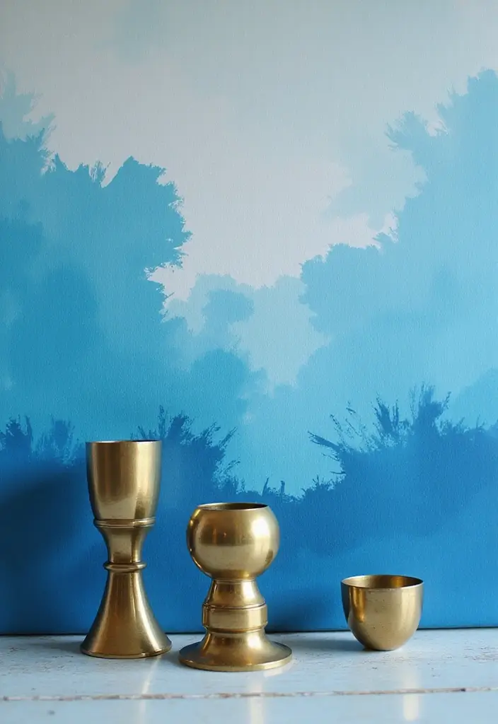 30 Brass Candle Holder Decor Ideas for Vintage Glam Vibes 120 30 Brass Candle Holder Decor Ideas for Vintage Glam Vibes - 28. Brass Candle Holders on Blue Splash Paint Canvas