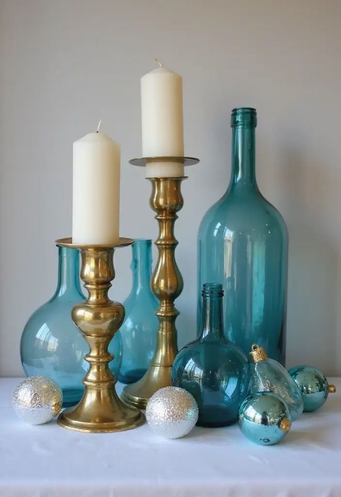 30 Brass Candle Holder Decor Ideas for Vintage Glam Vibes 15 30 Brass Candle Holder Decor Ideas for Vintage Glam Vibes - 3. Brass Candle Holders with Blue Glass Accents