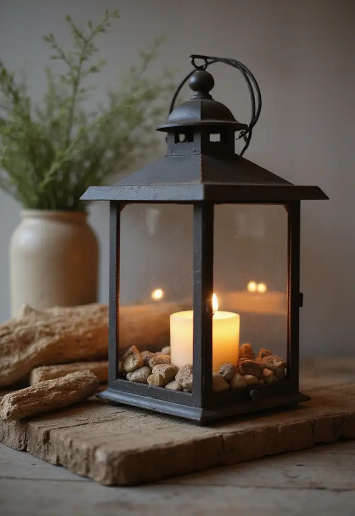 30 Candle Lantern Decor Ideas to Brighten Up Your Living Room 55 30 Candle Lantern Decor Ideas to Brighten Up Your Living Room - 13. Lanterns with Natural Elements