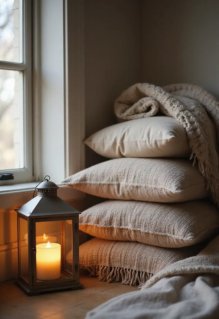 30 Candle Lantern Decor Ideas to Brighten Up Your Living Room 70 30 Candle Lantern Decor Ideas to Brighten Up Your Living Room - 18. Lanterns and Textured Fabrics