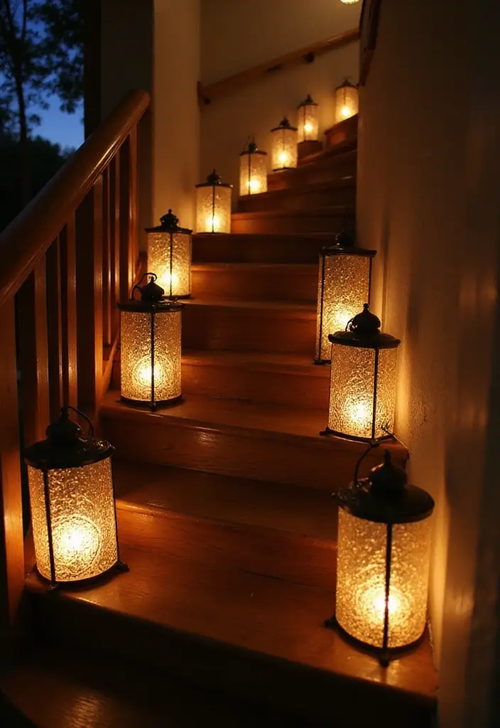 30 Candle Lantern Decor Ideas to Brighten Up Your Living Room 71 30 Candle Lantern Decor Ideas to Brighten Up Your Living Room - 19. Lanterns on Staircases