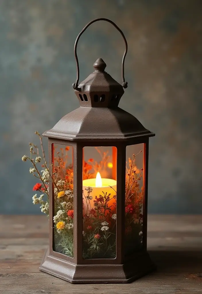 30 Candle Lantern Decor Ideas to Brighten Up Your Living Room 23 30 Candle Lantern Decor Ideas to Brighten Up Your Living Room - 5. Lanterns with Dried Flowers