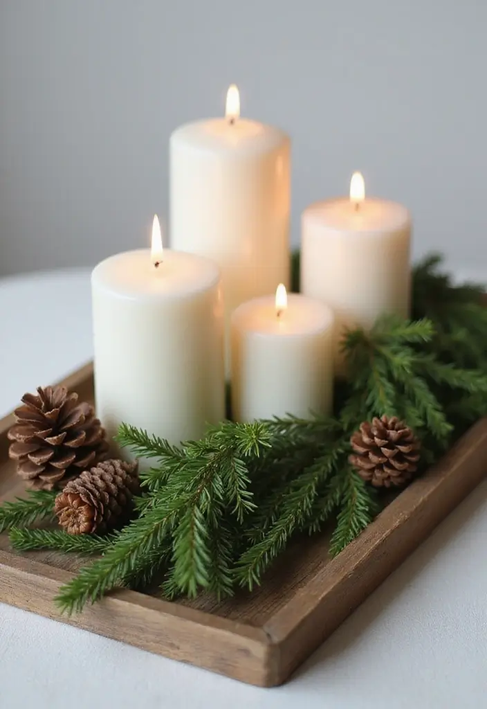 30 Candlestick Christmas Decor Ideas for a Festive Glow 1 30 Candlestick Christmas Decor Ideas for a Festive Glow - 1. Rustic Wood Centerpiece with Pine Cones