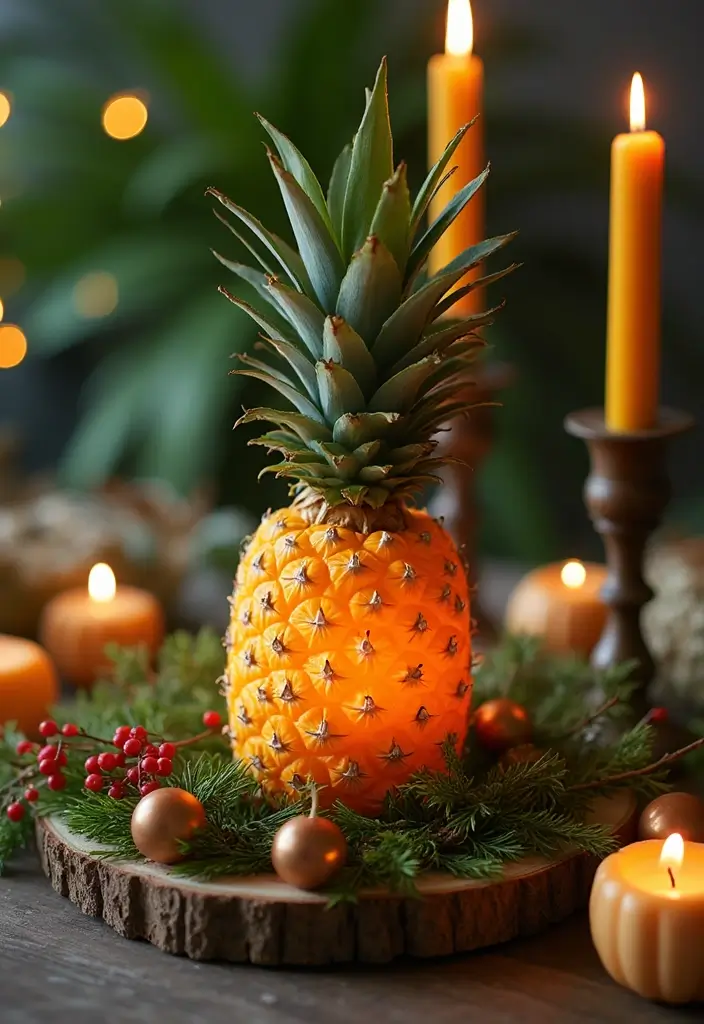 30 Candlestick Christmas Decor Ideas for a Festive Glow 62 30 Candlestick Christmas Decor Ideas for a Festive Glow - 12. Pineapple and Candles