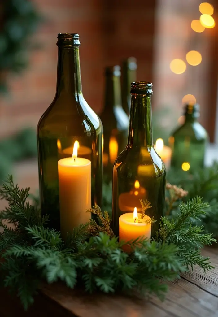 30 Candlestick Christmas Decor Ideas for a Festive Glow 66 30 Candlestick Christmas Decor Ideas for a Festive Glow - 16. Recycled Glass Bottles as Candle Holders