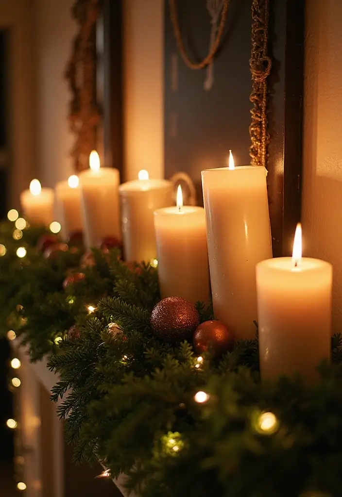 30 Candlestick Christmas Decor Ideas for a Festive Glow 72 30 Candlestick Christmas Decor Ideas for a Festive Glow - 22. Candlelit Holiday Mantle