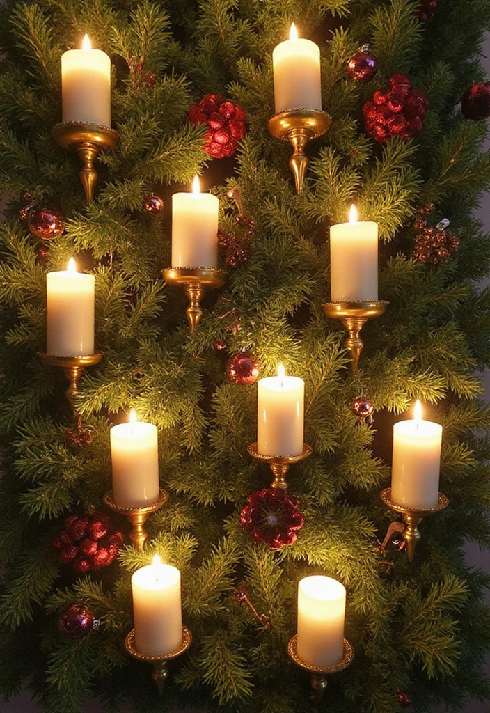 30 Candlestick Christmas Decor Ideas for a Festive Glow 91 30 Candlestick Christmas Decor Ideas for a Festive Glow - 27. Candle and Greenery Wall Displays