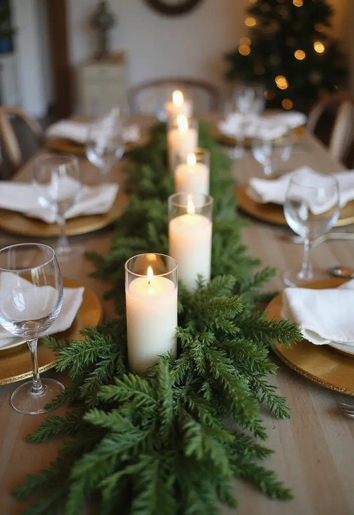 30 Candlestick Christmas Decor Ideas for a Festive Glow 92 30 Candlestick Christmas Decor Ideas for a Festive Glow - 28. Candle and Greenery Table Runners