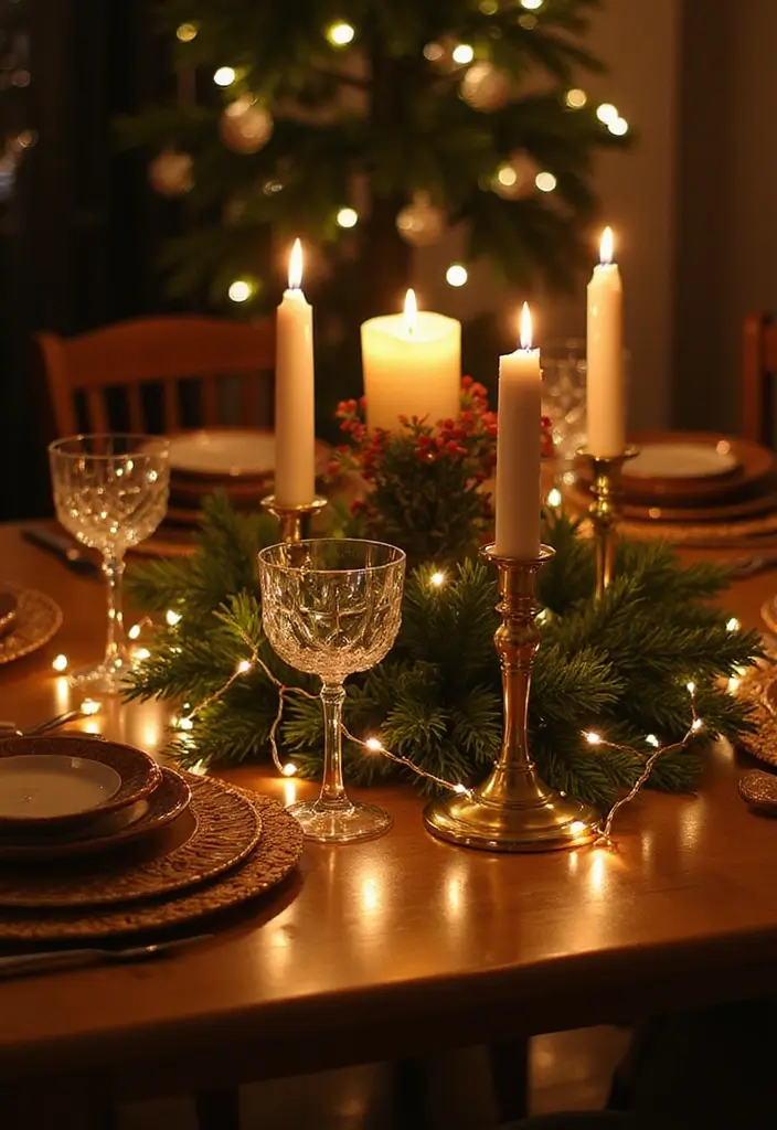 30 Candlestick Christmas Decor Ideas for a Festive Glow 23 30 Candlestick Christmas Decor Ideas for a Festive Glow - 5. Twinkling Fairy Lights and Candles