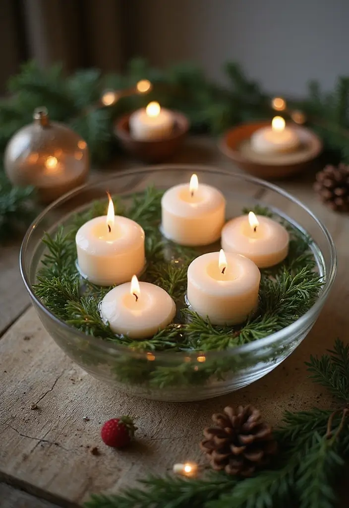 30 Candlestick Christmas Decor Ideas for a Festive Glow 41 30 Candlestick Christmas Decor Ideas for a Festive Glow - 9. Floating Candles in Water