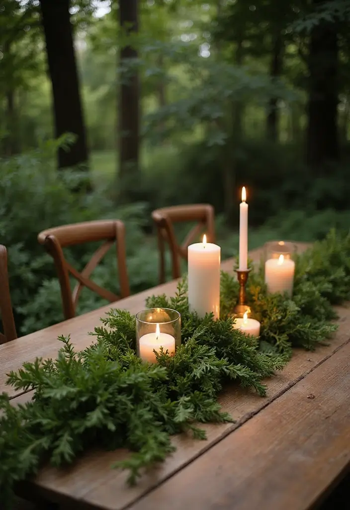 30 Flower and Candle Table Decor Ideas for Romantic Settings 1 30 Flower and Candle Table Decor Ideas for Romantic Settings - 1. Lush Greenery with Warm Candle Glow