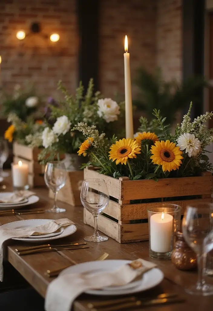 30 Flower and Candle Table Decor Ideas for Romantic Settings 55 30 Flower and Candle Table Decor Ideas for Romantic Settings - 11. Rustic Charm with Wooden Crates