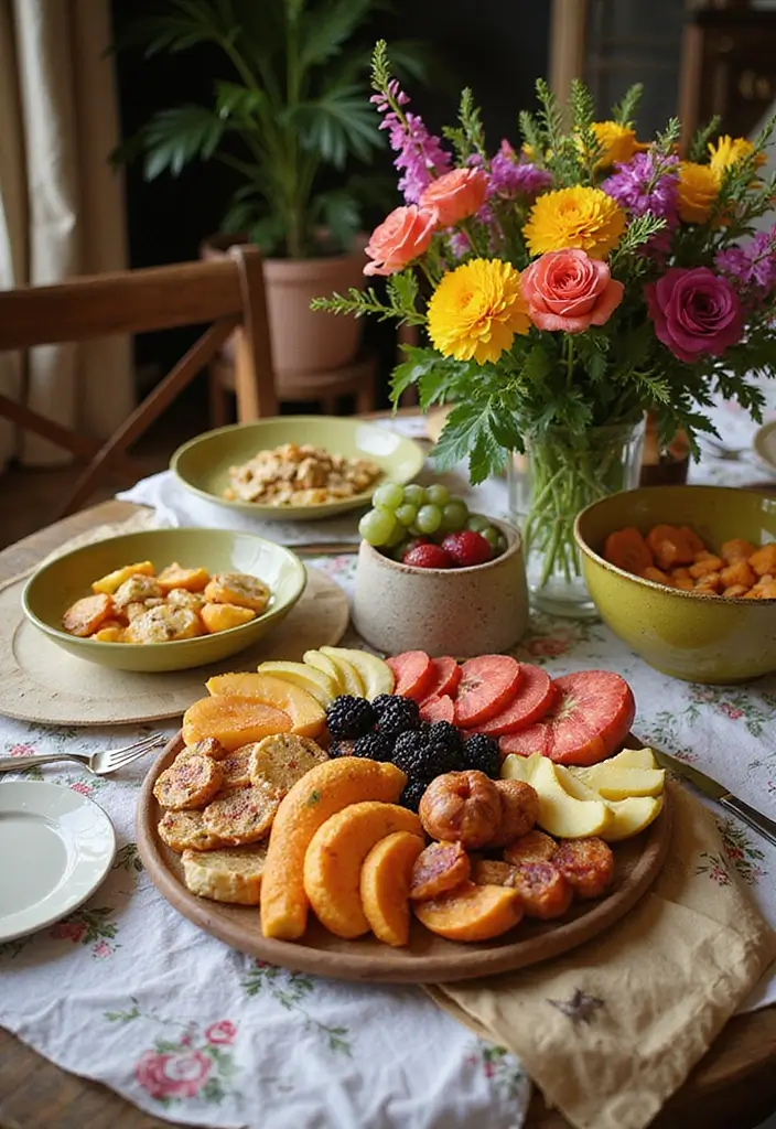 30 Flower and Candle Table Decor Ideas for Romantic Settings 83 30 Flower and Candle Table Decor Ideas for Romantic Settings - 15. Colorful Fruit and Floral Combination