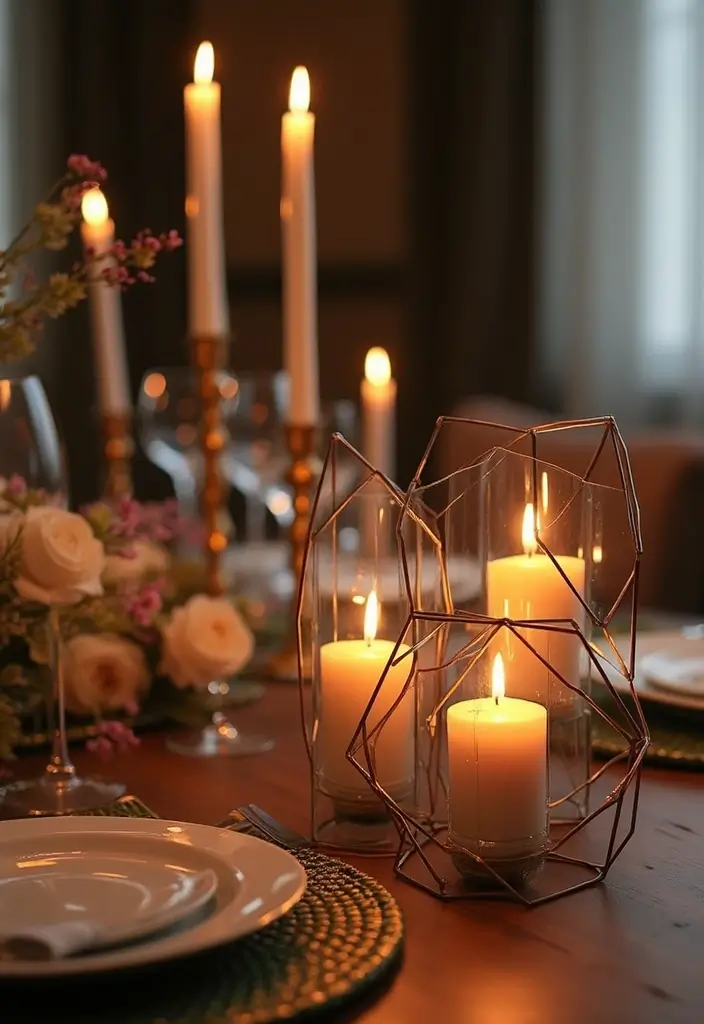 30 Flower and Candle Table Decor Ideas for Romantic Settings 90 30 Flower and Candle Table Decor Ideas for Romantic Settings - 16. Geometric Shapes with Floral Accents