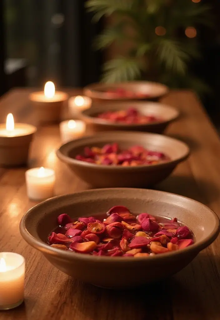 30 Flower and Candle Table Decor Ideas for Romantic Settings 132 30 Flower and Candle Table Decor Ideas for Romantic Settings - 22. Floating Petals with Soft Candlelight
