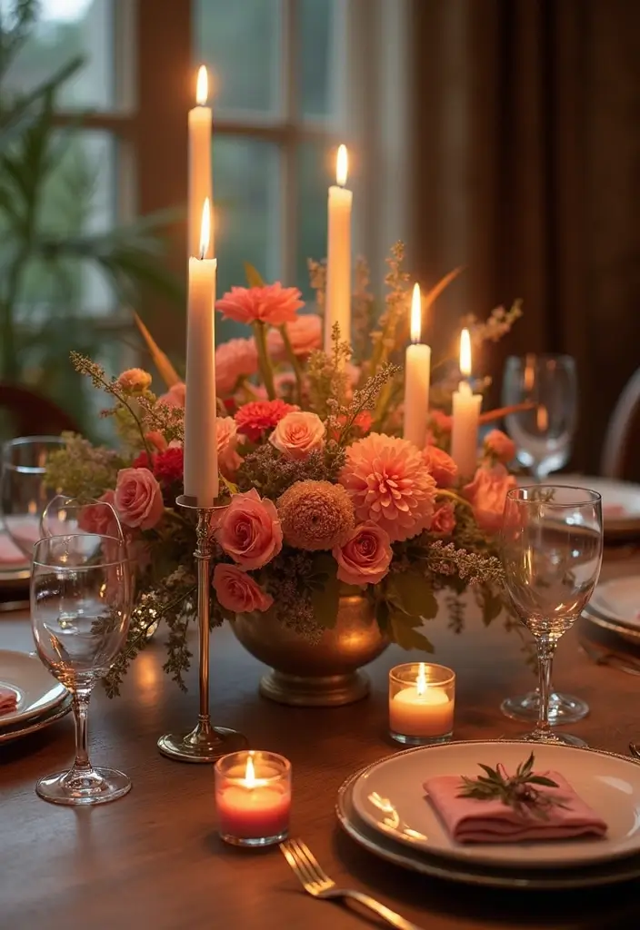 30 Flower and Candle Table Decor Ideas for Romantic Settings 146 30 Flower and Candle Table Decor Ideas for Romantic Settings - 24. Artistic Flower Bouquets with Candles