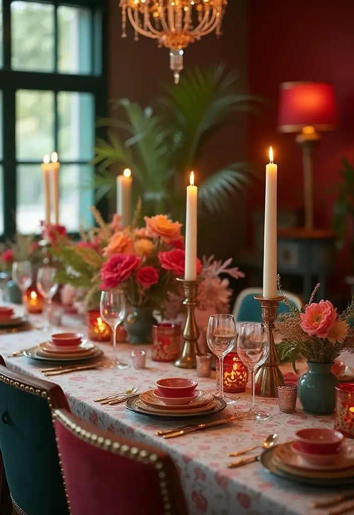 30 Flower and Candle Table Decor Ideas for Romantic Settings 153 30 Flower and Candle Table Decor Ideas for Romantic Settings - 25. Candlelit Retro Glam