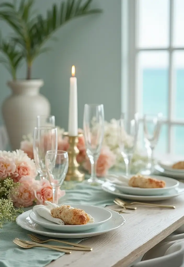 30 Flower and Candle Table Decor Ideas for Romantic Settings 160 30 Flower and Candle Table Decor Ideas for Romantic Settings - 26. Coastal Themes with Beachy Blooms