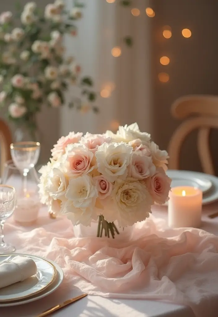 30 Flower and Candle Table Decor Ideas for Romantic Settings 174 30 Flower and Candle Table Decor Ideas for Romantic Settings - 28. Soft Pastels with Dreamy Candles