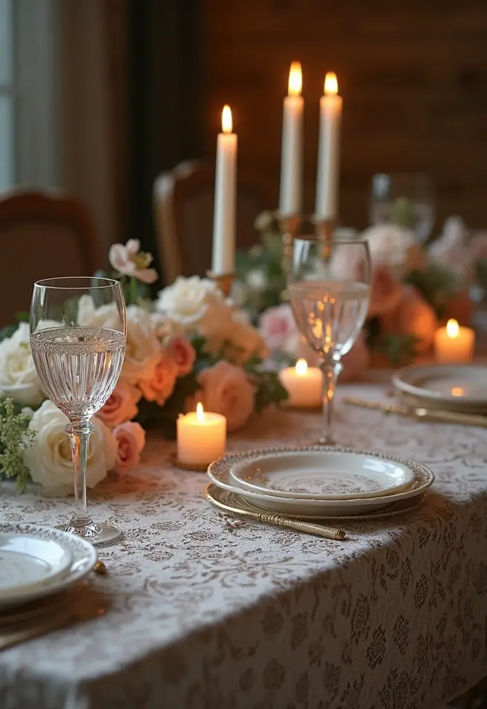 30 Flower and Candle Table Decor Ideas for Romantic Settings 181 30 Flower and Candle Table Decor Ideas for Romantic Settings - 29. Romantic Vintage Lace with Floral Details