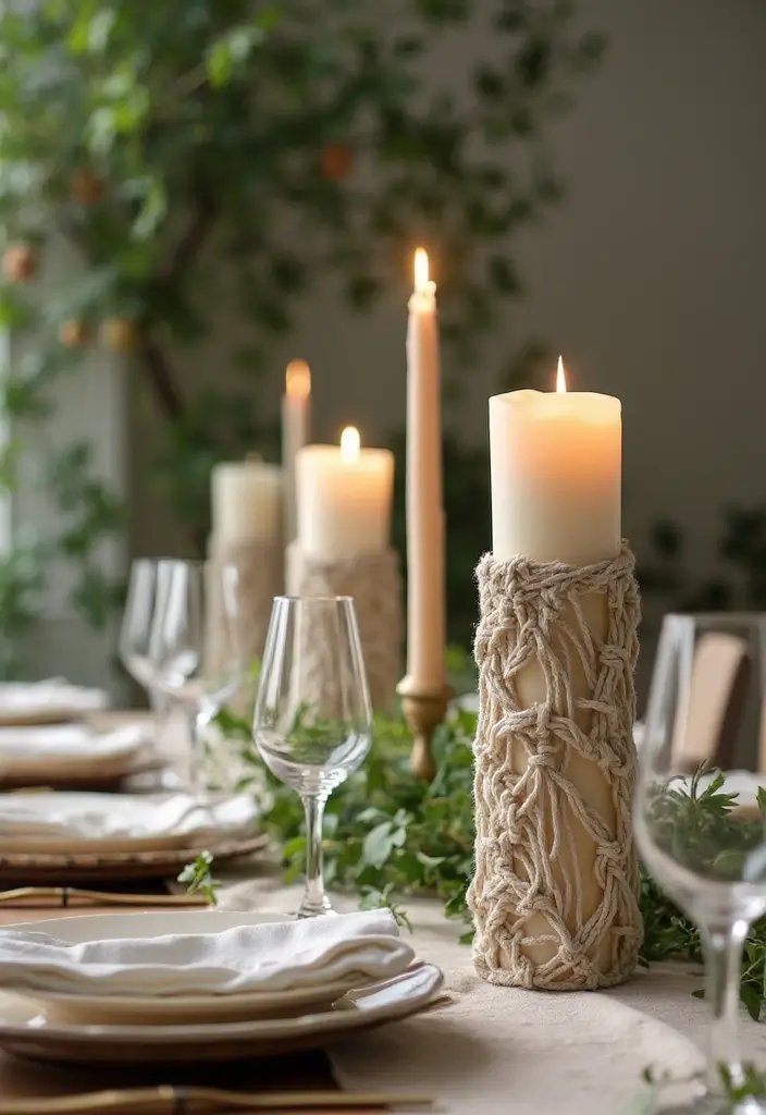30 Flower and Candle Table Decor Ideas for Romantic Settings 19 30 Flower and Candle Table Decor Ideas for Romantic Settings - 5. Bohemian Macramé Holders