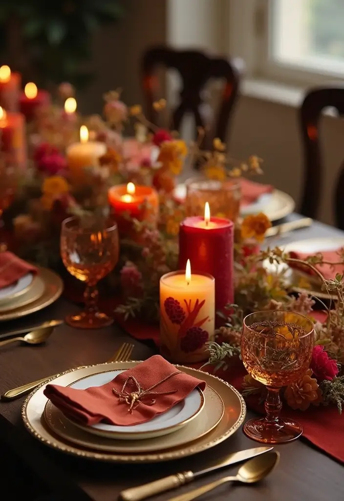 30 Flower and Candle Table Decor Ideas for Romantic Settings 26 30 Flower and Candle Table Decor Ideas for Romantic Settings - 6. Seasonal Blooms with Themed Candles