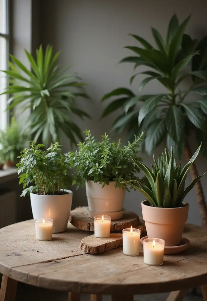 30 Flower and Candle Table Decor Ideas for Romantic Settings 34 30 Flower and Candle Table Decor Ideas for Romantic Settings - 8. Simple Potted Plants with Candle Accents
