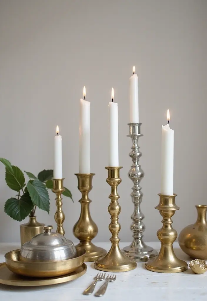 30 Gold Candle Holder Decor Ideas That Shine in Every Space 17 30 Gold Candle Holder Decor Ideas That Shine in Every Space - 11. Mixing Metals for a Contemporary Twist
