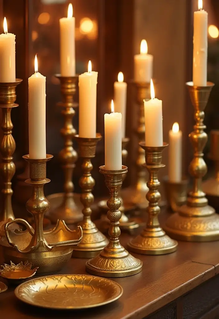 30 Gold Candle Holder Decor Ideas That Shine in Every Space 38 30 Gold Candle Holder Decor Ideas That Shine in Every Space - 16. Mixing Different Candle Holder Styles