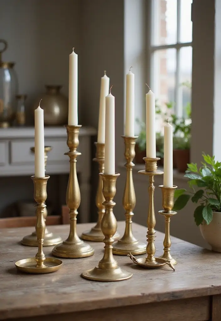 30 Gold Candle Holder Decor Ideas That Shine in Every Space 39 30 Gold Candle Holder Decor Ideas That Shine in Every Space - 17. Upcycling Vintage Holders for a Personal Touch