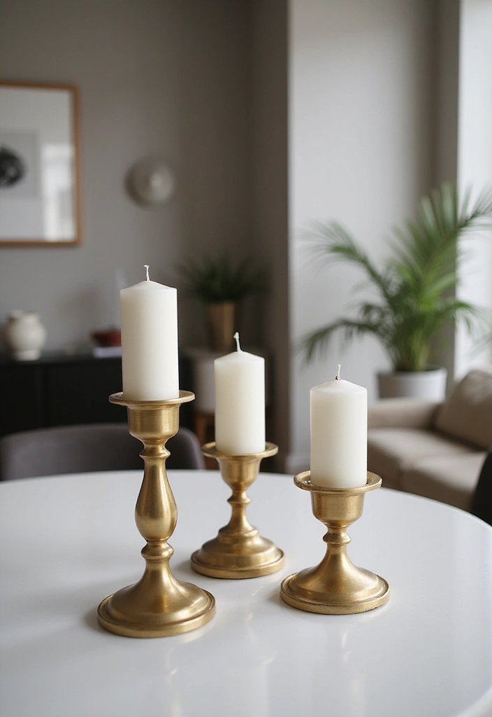 30 Gold Candle Holder Decor Ideas That Shine in Every Space 2 30 Gold Candle Holder Decor Ideas That Shine in Every Space - 2. Minimalist Gold Candle Holders for a Modern Vibe