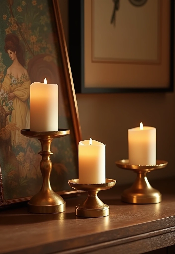 30 Gold Candle Holder Decor Ideas That Shine in Every Space 95 30 Gold Candle Holder Decor Ideas That Shine in Every Space - 29. Gold Candle Holders in Contemporary Art Displays