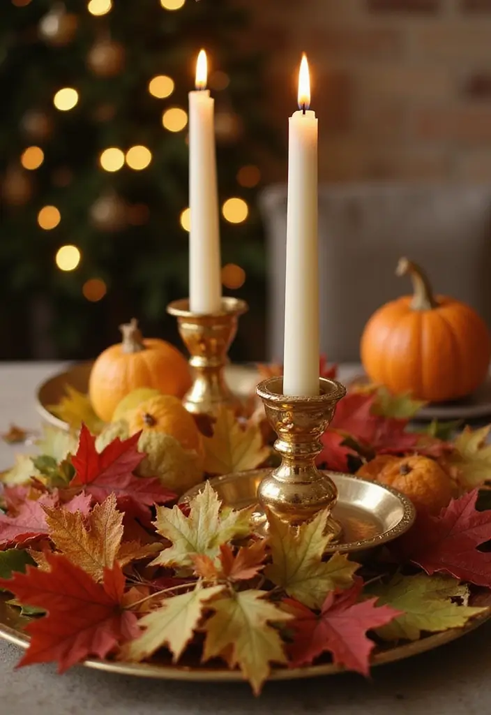30 Gold Candle Holder Decor Ideas That Shine in Every Space 9 30 Gold Candle Holder Decor Ideas That Shine in Every Space - 7. Seasonal Gold Candle Holder Decor for Festive Vibes