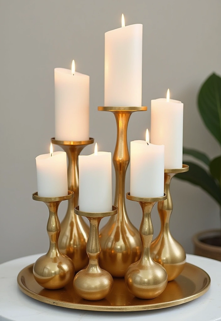 30 Gold Candle Holder Decor Ideas That Shine in Every Space 10 30 Gold Candle Holder Decor Ideas That Shine in Every Space - 8. Clustered Candle Holders for Impactful Statements