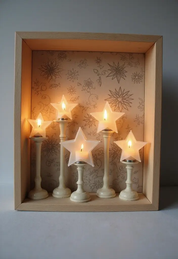 30+ Home Decor Ideas Featuring Star Candle Holders for Magical Nights 24 30+ Home Decor Ideas Featuring Star Candle Holders for Magical Nights - 10. Star Candle Holders in a Frame