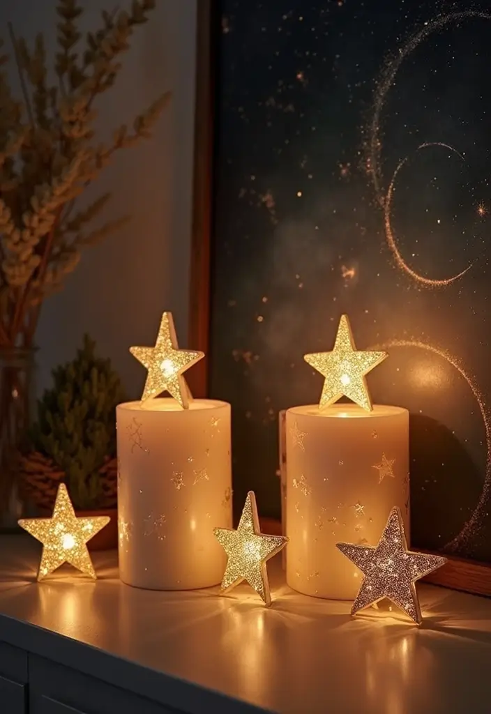30+ Home Decor Ideas Featuring Star Candle Holders for Magical Nights 36 30+ Home Decor Ideas Featuring Star Candle Holders for Magical Nights - 14. Candle Holders with Artwork