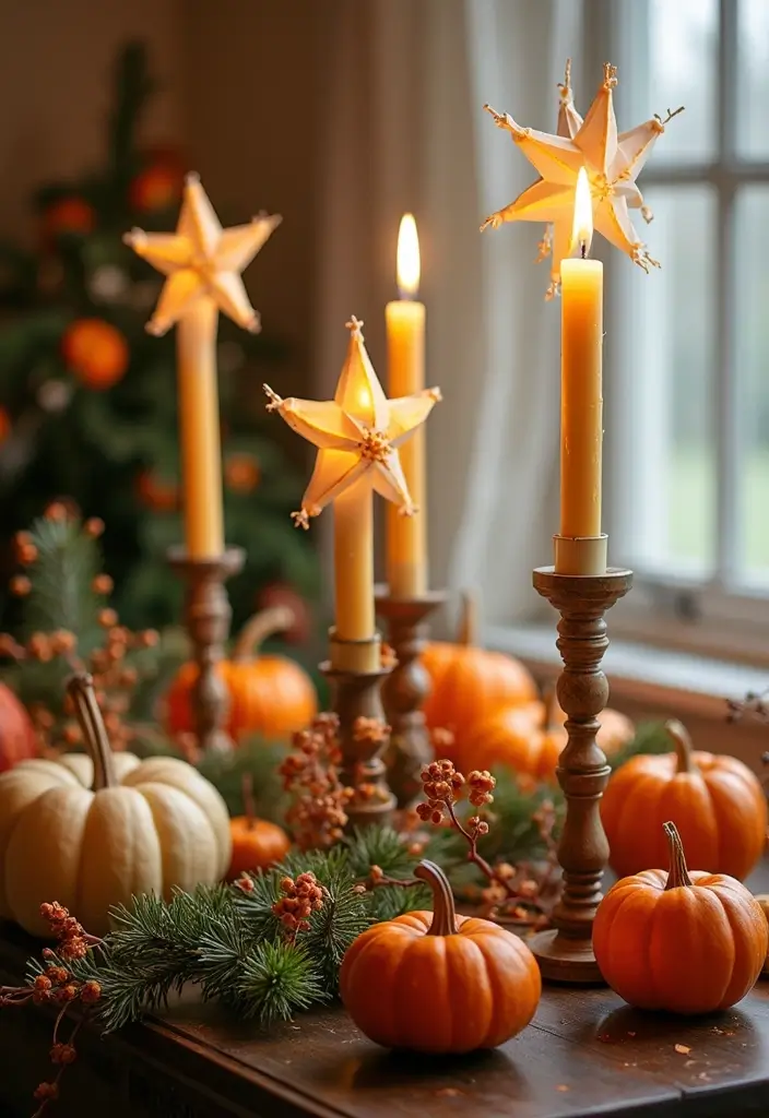 30+ Home Decor Ideas Featuring Star Candle Holders for Magical Nights 37 30+ Home Decor Ideas Featuring Star Candle Holders for Magical Nights - 15. Seasonal Star Candle Displays