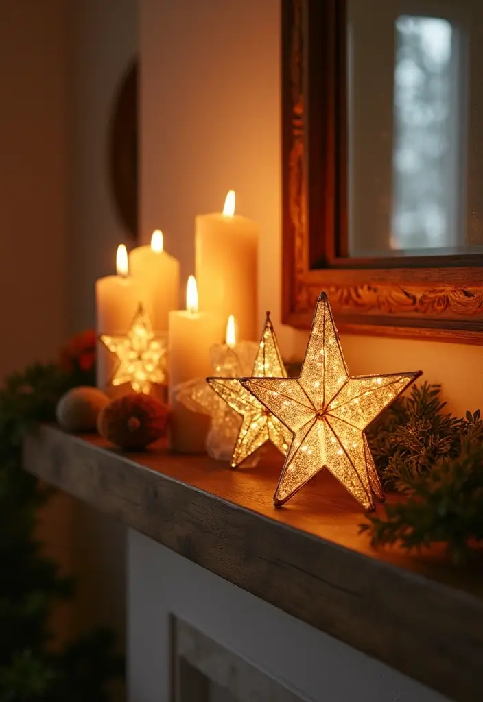 30+ Home Decor Ideas Featuring Star Candle Holders for Magical Nights 39 30+ Home Decor Ideas Featuring Star Candle Holders for Magical Nights - 17. Star Candle Holders on the Mantel