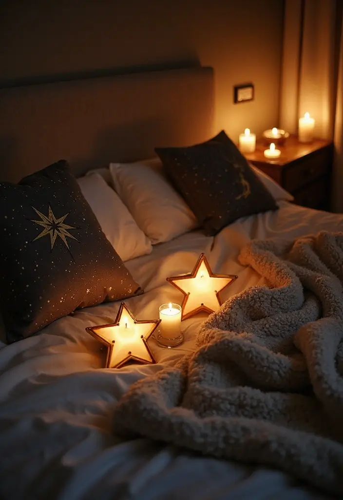 30+ Home Decor Ideas Featuring Star Candle Holders for Magical Nights 2 30+ Home Decor Ideas Featuring Star Candle Holders for Magical Nights - 2. Celestial Nightstand Decor