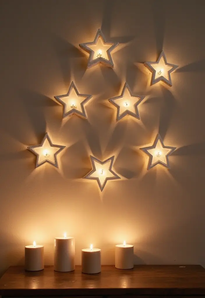 30+ Home Decor Ideas Featuring Star Candle Holders for Magical Nights 14 30+ Home Decor Ideas Featuring Star Candle Holders for Magical Nights - 6. Celestial Inspired Wall Decor