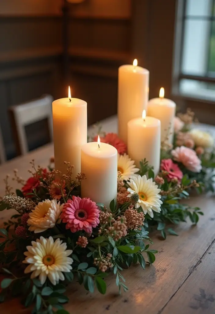 30+ Large Candle Holder Centerpiece Ideas That Wow Instantly 54 30+ Large Candle Holder Centerpiece Ideas That Wow Instantly - 14. Candle Holder Centerpiece with Fresh Flowers
