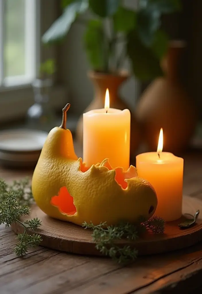 30+ Large Candle Holder Centerpiece Ideas That Wow Instantly 55 30+ Large Candle Holder Centerpiece Ideas That Wow Instantly - 15. Repurposed Fruit or Vegetable Holders