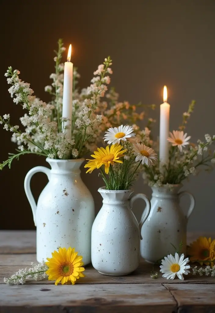 30+ Large Candle Holder Centerpiece Ideas That Wow Instantly 69 30+ Large Candle Holder Centerpiece Ideas That Wow Instantly - 17. Vintage Milk Jugs as Holders