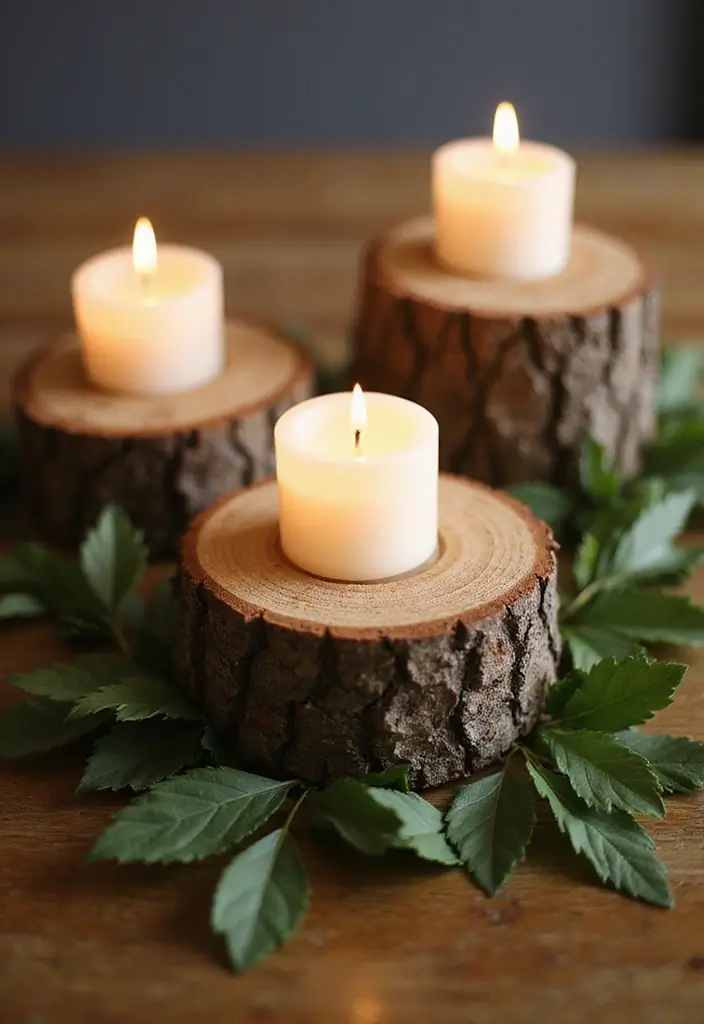 30+ Large Candle Holder Centerpiece Ideas That Wow Instantly 76 30+ Large Candle Holder Centerpiece Ideas That Wow Instantly - 18. Rustic Log Candle Holders