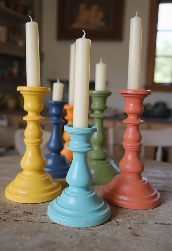 30+ Large Candle Holder Centerpiece Ideas That Wow Instantly 90 30+ Large Candle Holder Centerpiece Ideas That Wow Instantly - 20. Colorful Painted Candle Holders