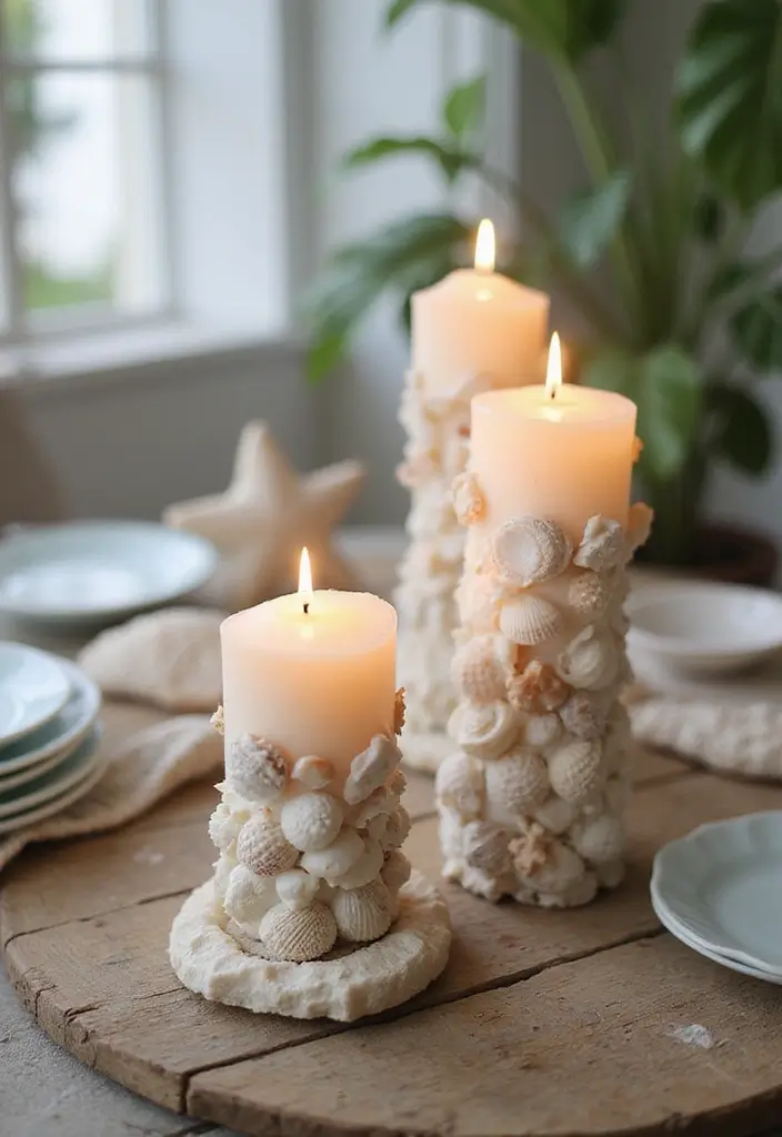 30+ Large Candle Holder Centerpiece Ideas That Wow Instantly 97 30+ Large Candle Holder Centerpiece Ideas That Wow Instantly - 21. Candle Arrangements with Seashells