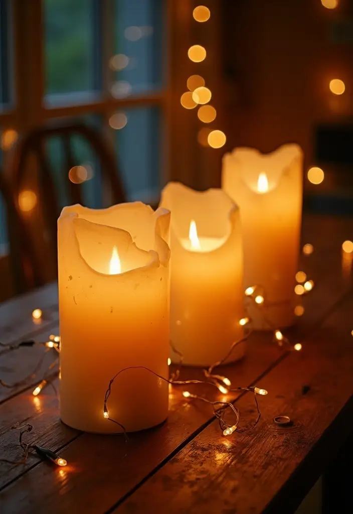 30+ Large Candle Holder Centerpiece Ideas That Wow Instantly 104 30+ Large Candle Holder Centerpiece Ideas That Wow Instantly - 22. Large Candle Holder with Fairy Lights