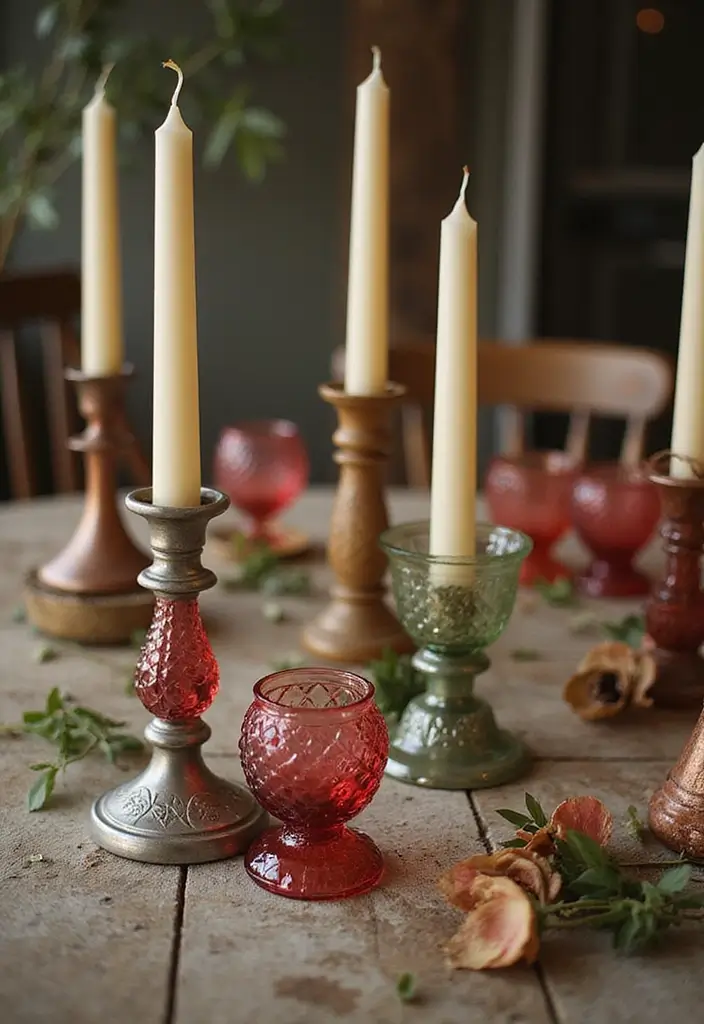 30+ Large Candle Holder Centerpiece Ideas That Wow Instantly 15 30+ Large Candle Holder Centerpiece Ideas That Wow Instantly - 3. Vintage Glass Candle Holders